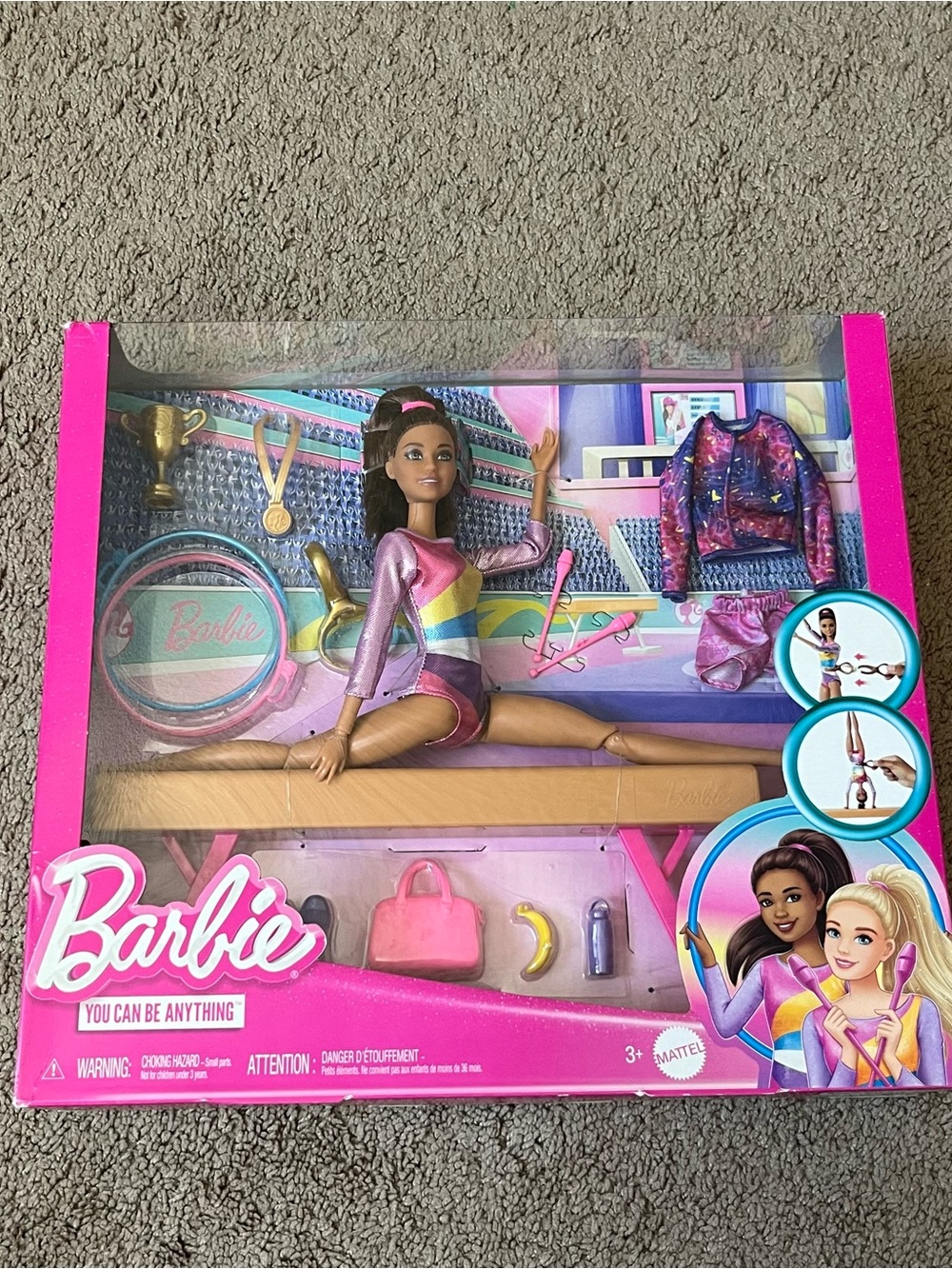 Barbie Gymnast Doll with Pink, Purple, Yellow & Blue Outfit